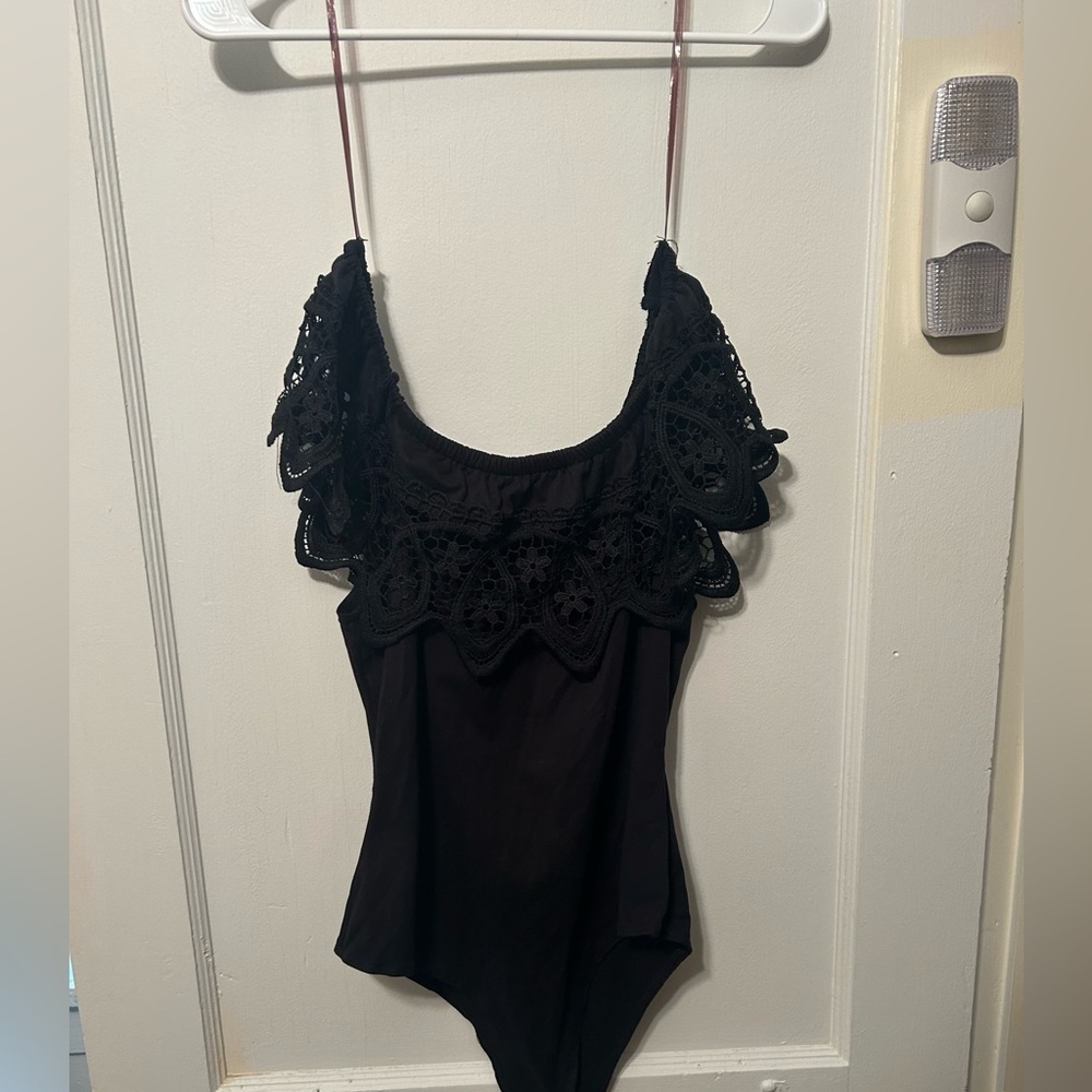 Fashion Nova Off the Shoulder Black Lace Bodysuit